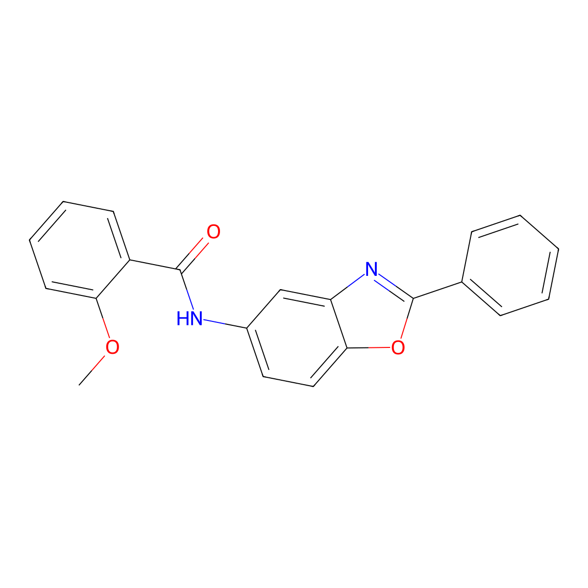 2-methoxy-N-(2-phenyl-1,3-benzoxazol-5-yl)benzamide molecular structure, CAS 301646-96-8