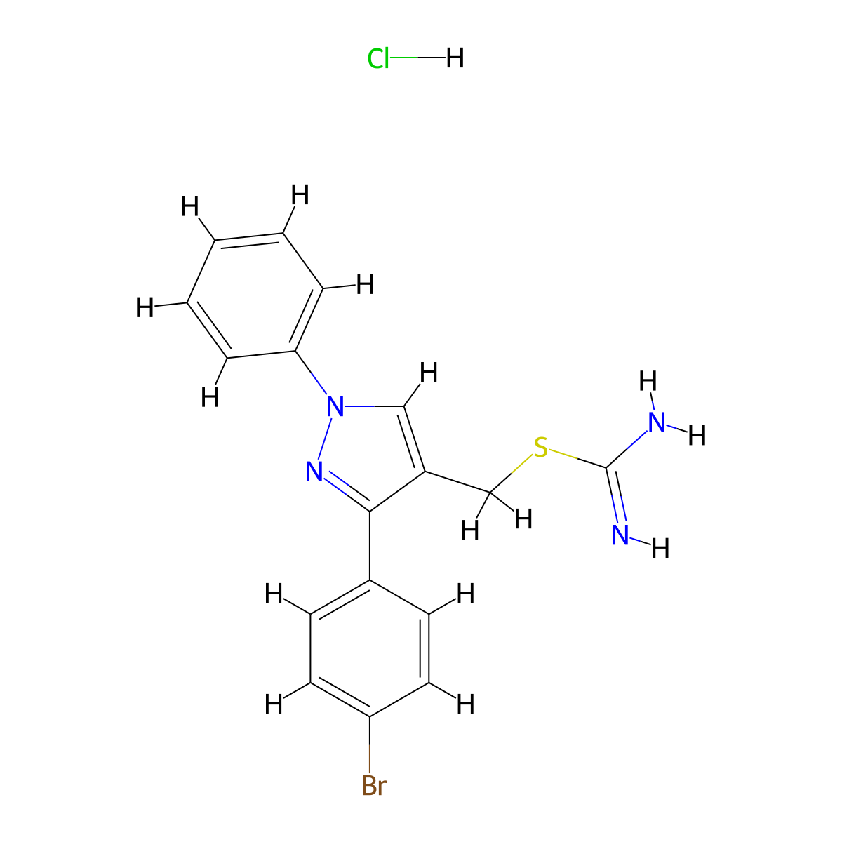 ({[3-(4-bromophenyl)-1-phenyl-1H-pyrazol-4-yl]methyl}sulfanyl)methanimidamide hydrochloride molecular structure, CAS 301651-03-6