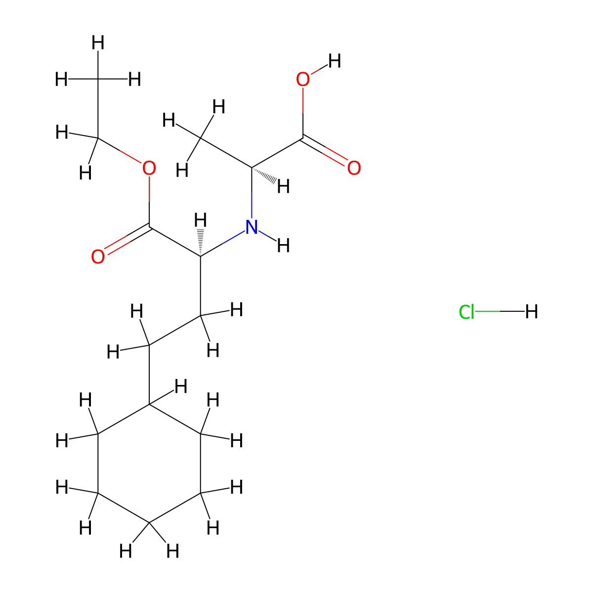(2S)-2-{[(2S)-4-cyclohexyl-1-ethoxy-1-oxobutan-2-yl]amino}propanoic acid hydrochloride molecular structure, CAS 3016518-56-9