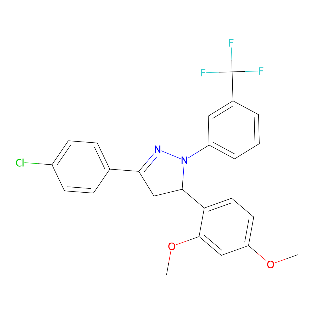 5-(4-Chlorophenyl)-3-(2,4-dimethoxyphenyl)-2-[3-(trifluoromethyl)phenyl]-3,4-dihydropyrazole molecular structure, CAS 301654-39-7