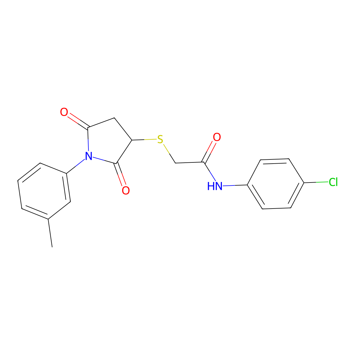 N-(4-chlorophenyl)-2-[1-(3-methylphenyl)-2,5-dioxopyrrolidin-3-yl]sulfanylacetamide molecular structure, CAS 301654-61-5