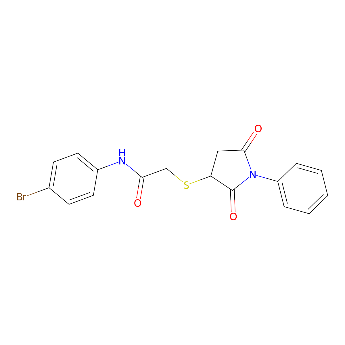 N-(4-bromophenyl)-2-[(2,5-dioxo-1-phenylpyrrolidin-3-yl)sulfanyl]acetamide molecular structure, CAS 301654-76-2