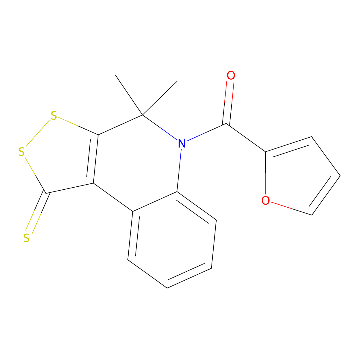 (4,4-Dimethyl-1-thioxo-1,4-dihydro-[1,2]dithiolo[3,4-c]quinolin-5-yl)-furan-2-yl-methanone molecular structure, CAS 301655-36-7