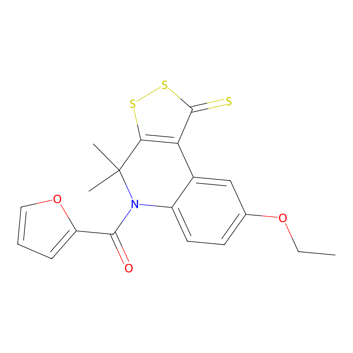 (8-Ethoxy-4,4-dimethyl-1-sulfanylidenedithiolo[3,4-c]quinolin-5-yl)-(furan-2-yl)methanone molecular structure, CAS 301655-38-9