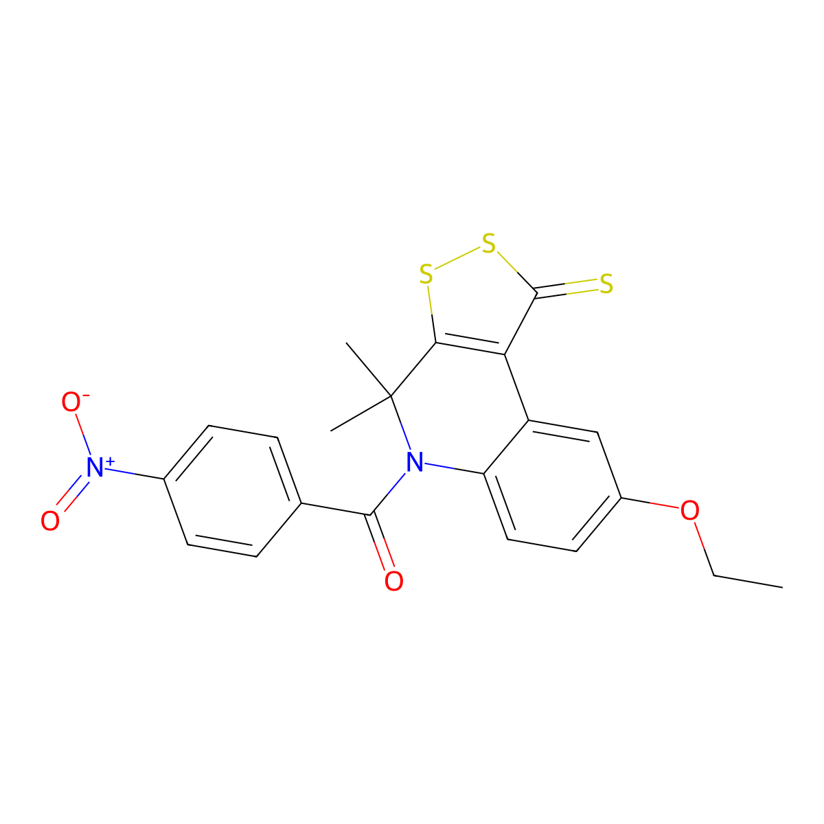 (8-Ethoxy-4,4-dimethyl-1-sulfanylidenedithiolo[3,4-c]quinolin-5-yl)-(4-nitrophenyl)methanone molecular structure, CAS 301655-54-9