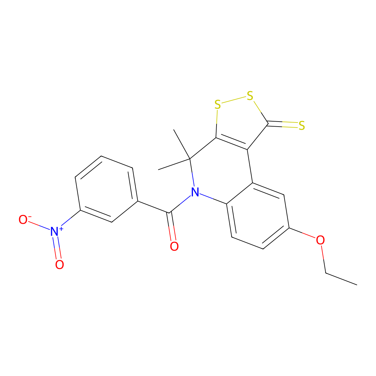 (8-Ethoxy-4,4-dimethyl-1-sulfanylidenedithiolo[3,4-c]quinolin-5-yl)-(3-nitrophenyl)methanone molecular structure, CAS 301655-56-1