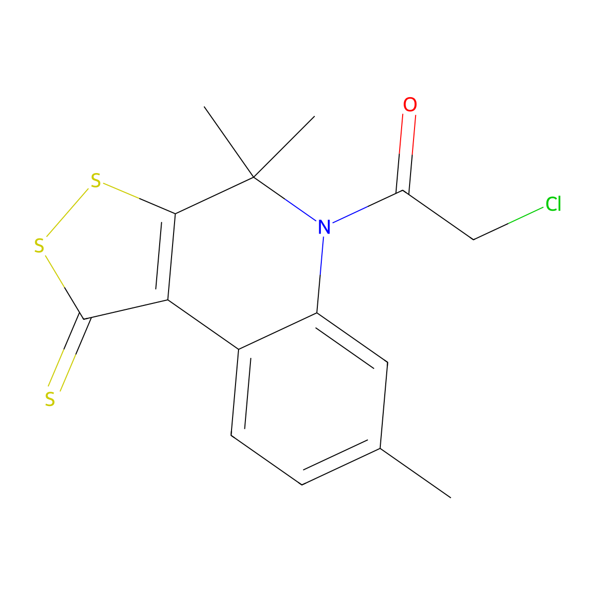 2-Chloro-1-(4,4,7-trimethyl-1-thioxo(4,5-dihydro-1,2-dithioleno[5,4-c]quinolin-5-yl))ethan-1-one molecular structure, CAS 301655-61-8