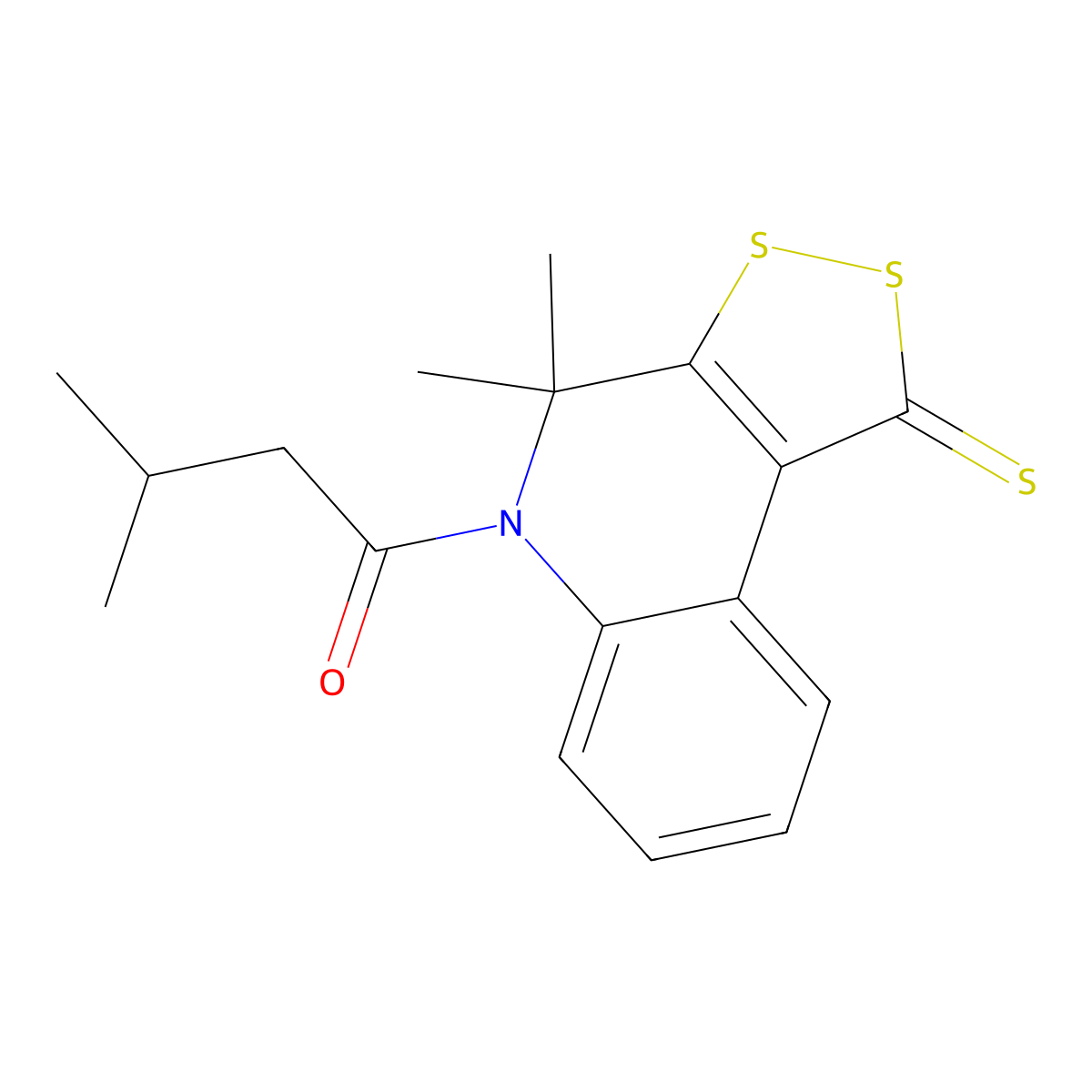1-(4,4-dimethyl-1-thioxo-1,4-dihydro-5H-[1,2]dithiolo[3,4-c]quinolin-5-yl)-3-methylbutan-1-one molecular structure, CAS 301655-71-0