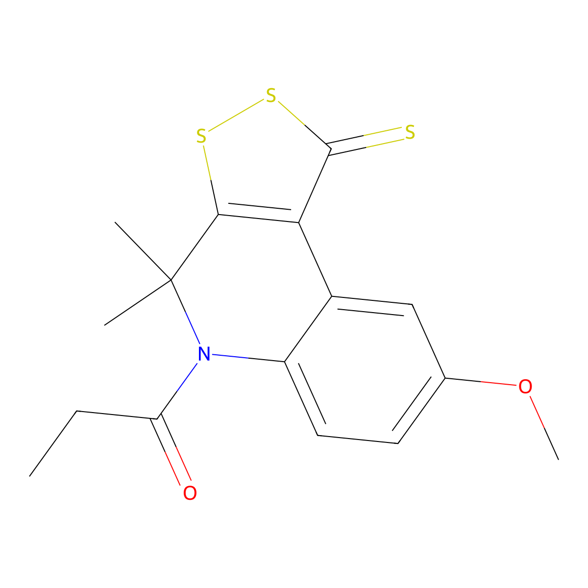 1-(8-methoxy-4,4-dimethyl-1-thioxo-1,4-dihydro-5H-[1,2]dithiolo[3,4-c]quinolin-5-yl)propan-1-one molecular structure, CAS 301655-75-4