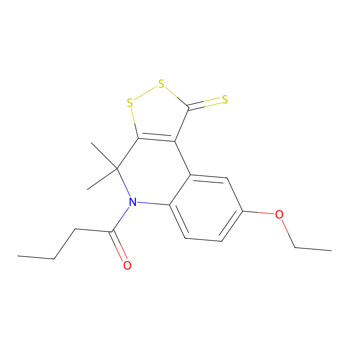 1-(8-Ethoxy-4,4-dimethyl-1-sulfanylidenedithiolo[3,4-c]quinolin-5-yl)butan-1-one molecular structure, CAS 301655-77-6