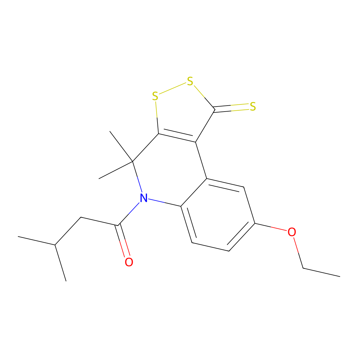 1-(8-ethoxy-4,4-dimethyl-1-thioxo-1,4-dihydro-5H-[1,2]dithiolo[3,4-c]quinolin-5-yl)-3-methylbutan-1-one molecular structure, CAS 301655-79-8