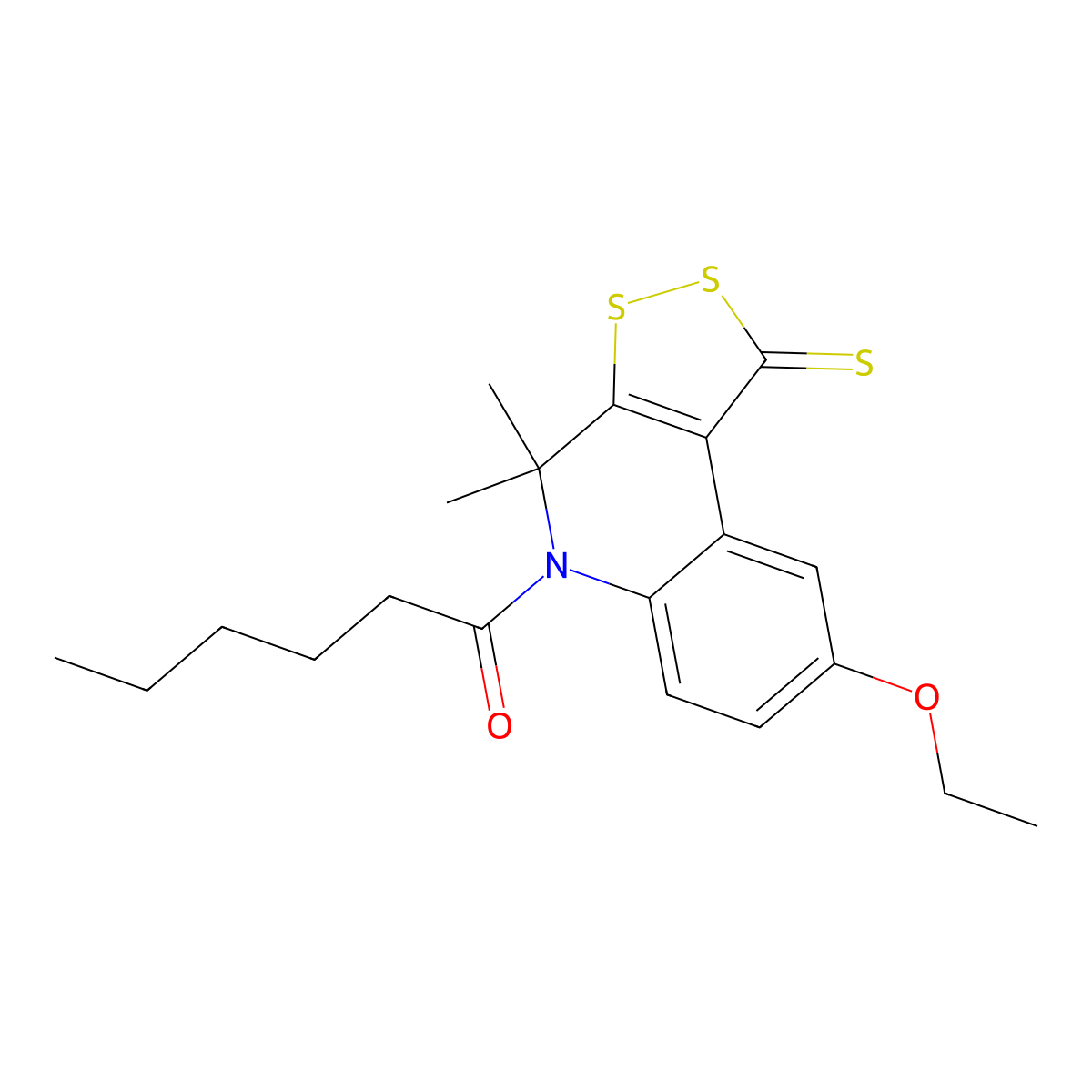 1-(8-ethoxy-4,4-dimethyl-1-thioxo-1,4-dihydro-5H-[1,2]dithiolo[3,4-c]quinolin-5-yl)hexan-1-one molecular structure, CAS 301655-80-1