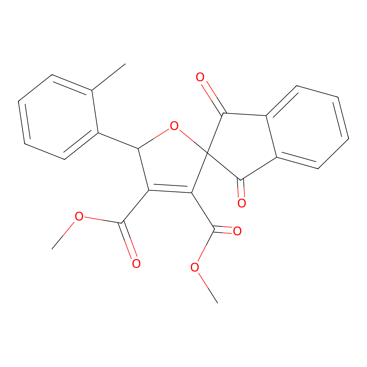 dimethyl 5-(2-methylphenyl)-1',3'-dioxo-1',3'-dihydro-5H-spiro[furan-2,2'-indene]-3,4-dicarboxylate molecular structure, CAS 301655-84-5