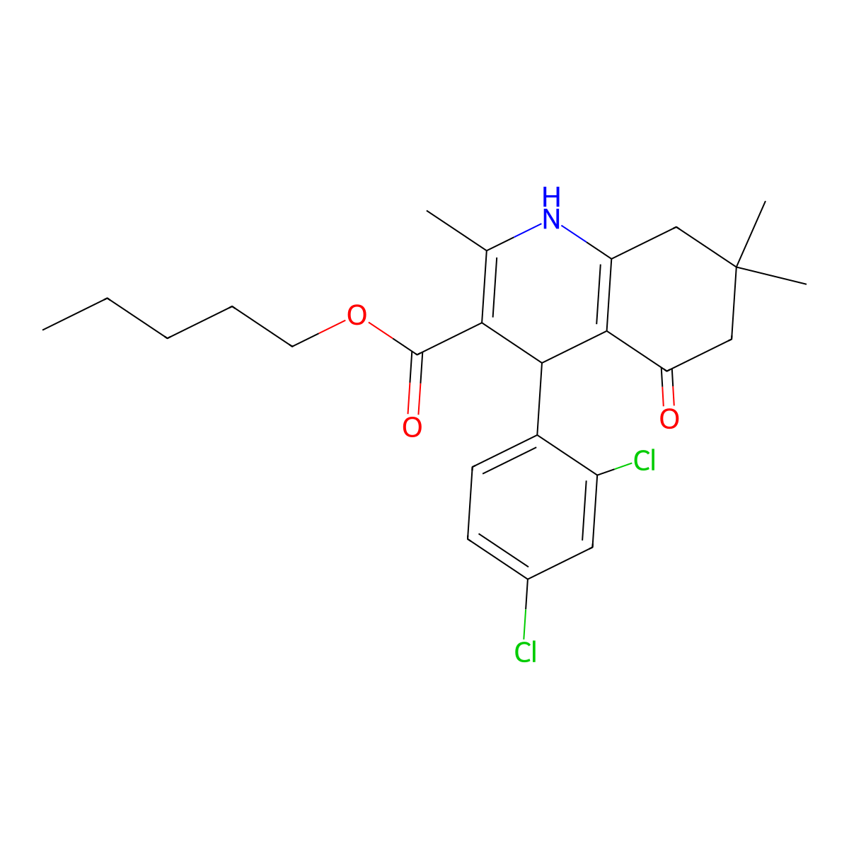 Pentyl 4-(2,4-dichlorophenyl)-2,7,7-trimethyl-5-oxo-1,4,5,6,7,8-hexahydroquinoline-3-carboxylate molecular structure, CAS 301656-01-9