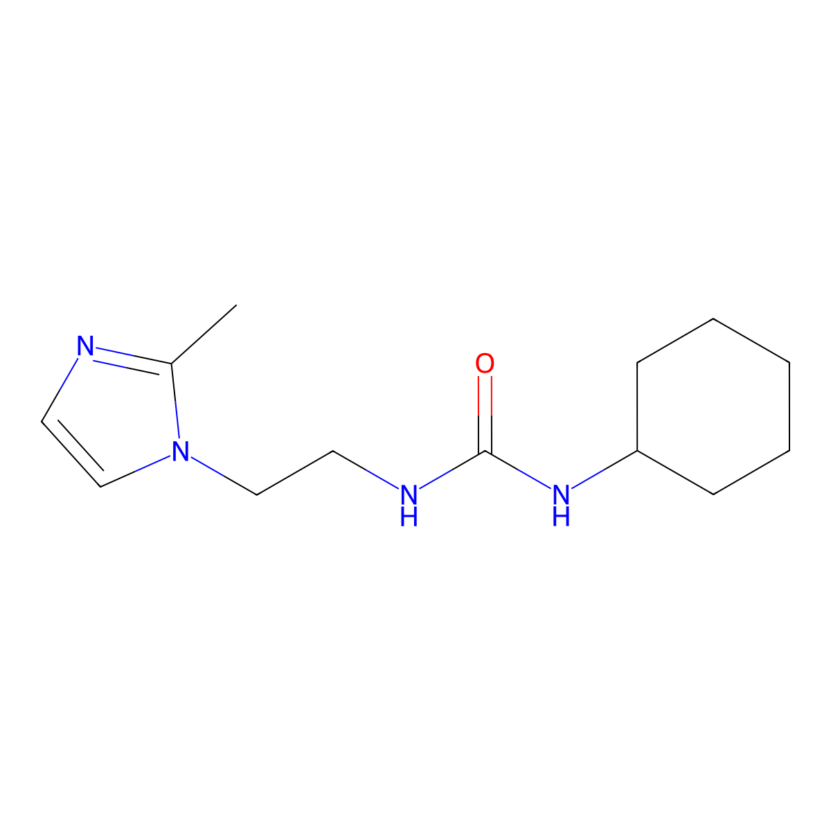 1-cyclohexyl-3-(2-(2-methyl-1H-imidazol-1-yl)ethyl)urea molecular structure, CAS 301668-79-1