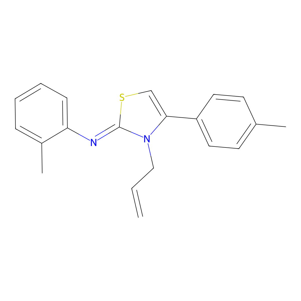 N-(2-methylphenyl)-4-(4-methylphenyl)-3-prop-2-enyl-1,3-thiazol-2-imine molecular structure, CAS 301674-97-5
