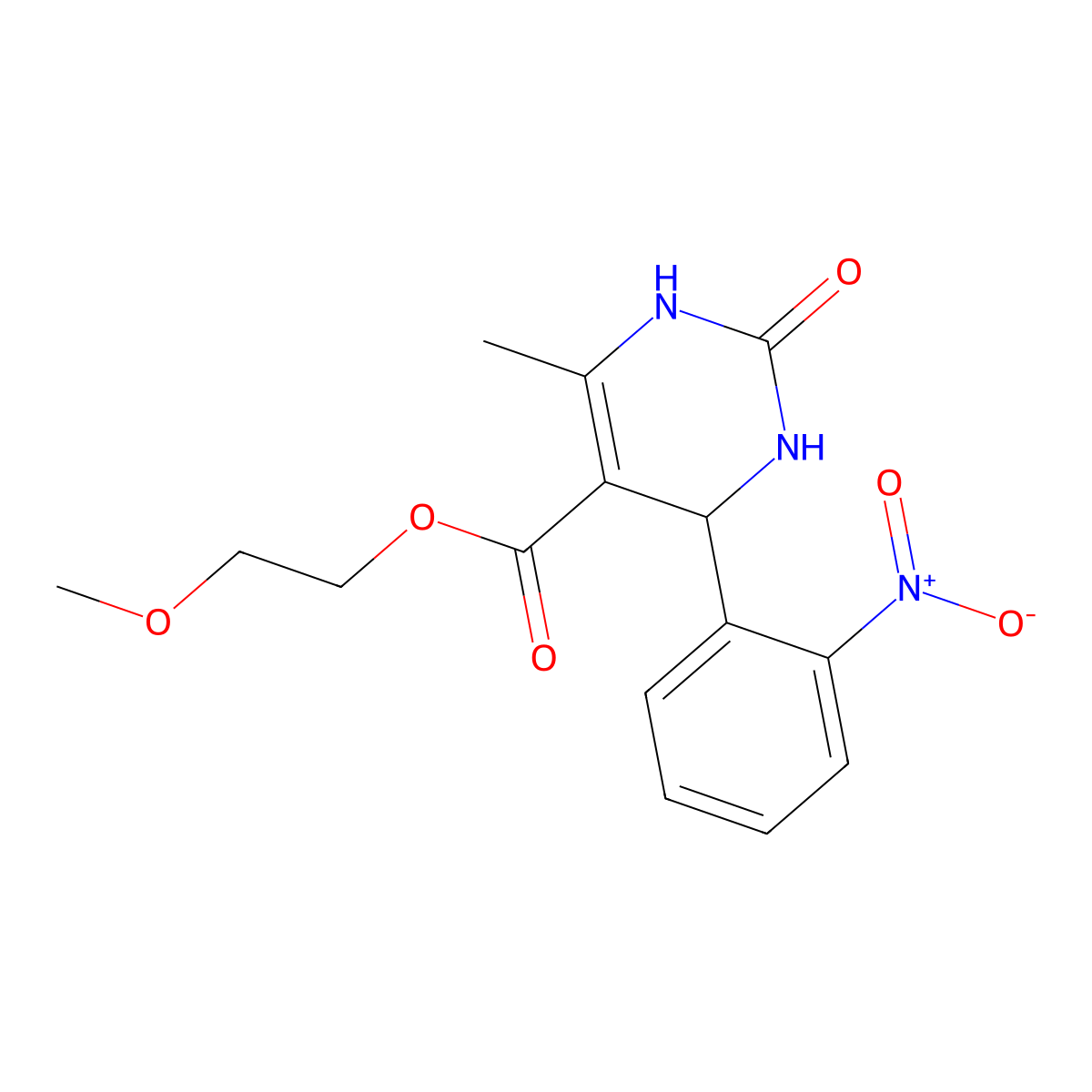 2-Methoxyethyl 6-methyl-4-(2-nitrophenyl)-2-oxo-1,2,3,4-tetrahydropyrimidine-5-carboxylate molecular structure, CAS 301675-70-7