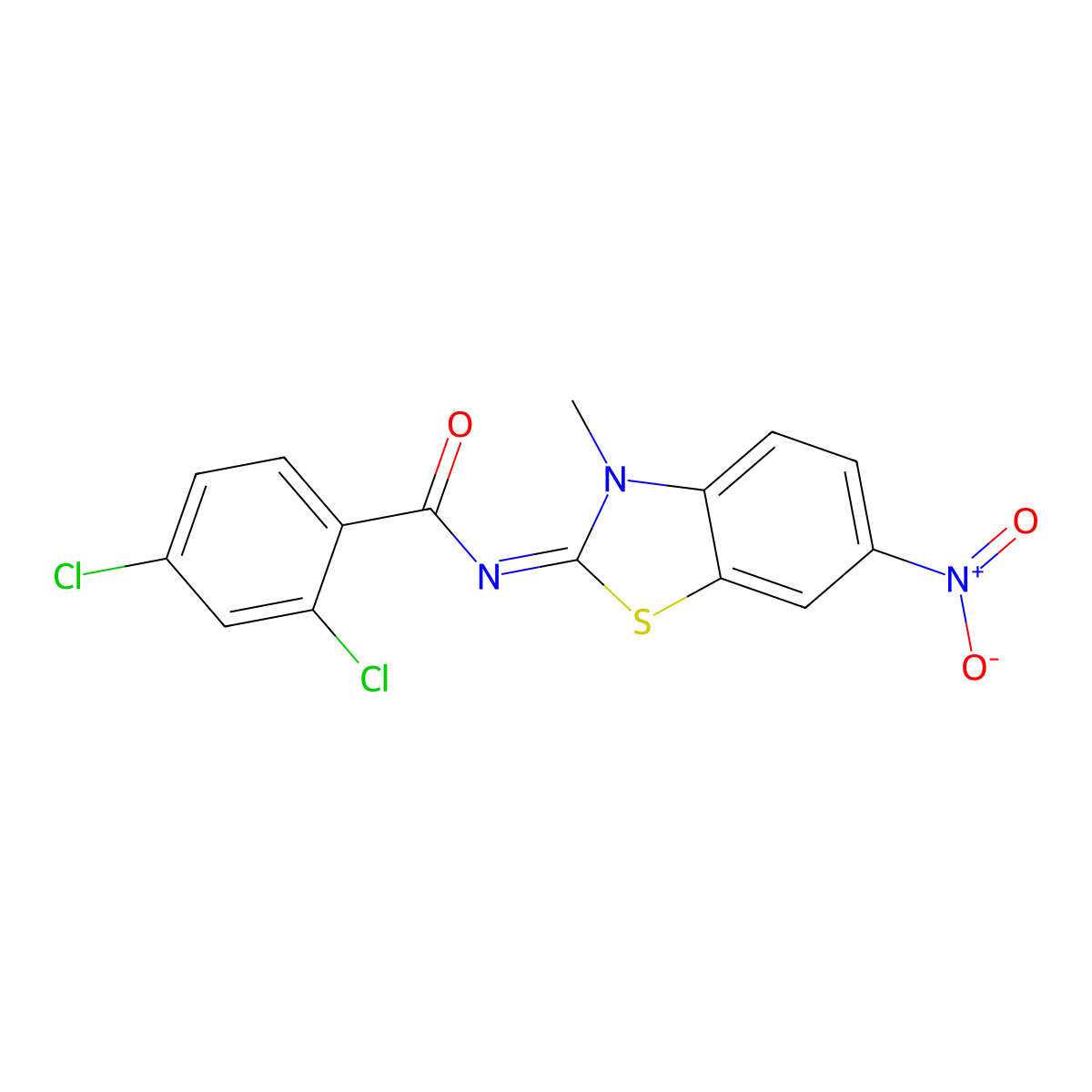 (E)-2,4-dichloro-N-(3-methyl-6-nitrobenzo[d]thiazol-2(3H)-ylidene)benzamide molecular structure, CAS 301675-87-6