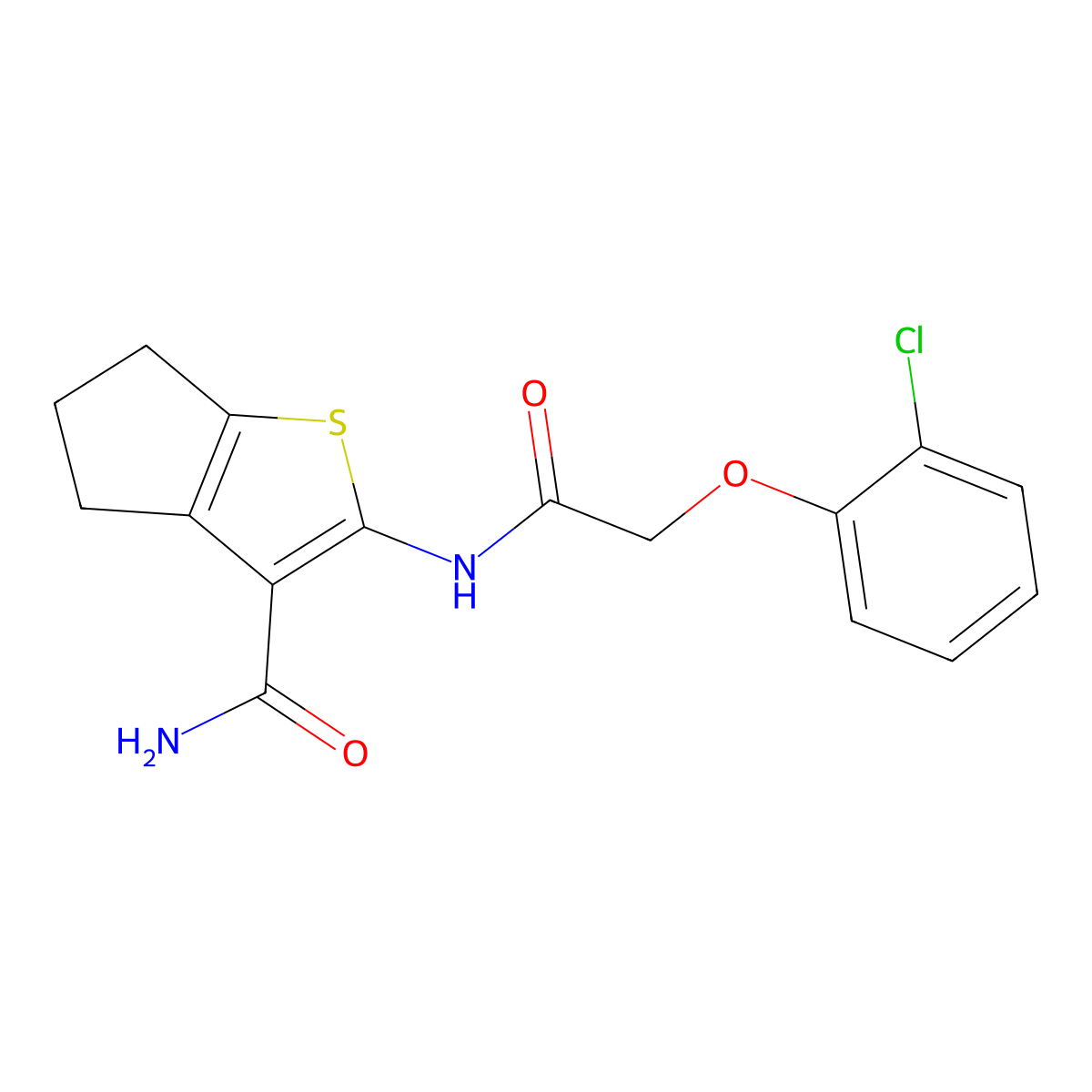 2-{[(2-chlorophenoxy)acetyl]amino}-5,6-dihydro-4H-cyclopenta[b]thiophene-3-carboxamide molecular structure, CAS 301678-83-1