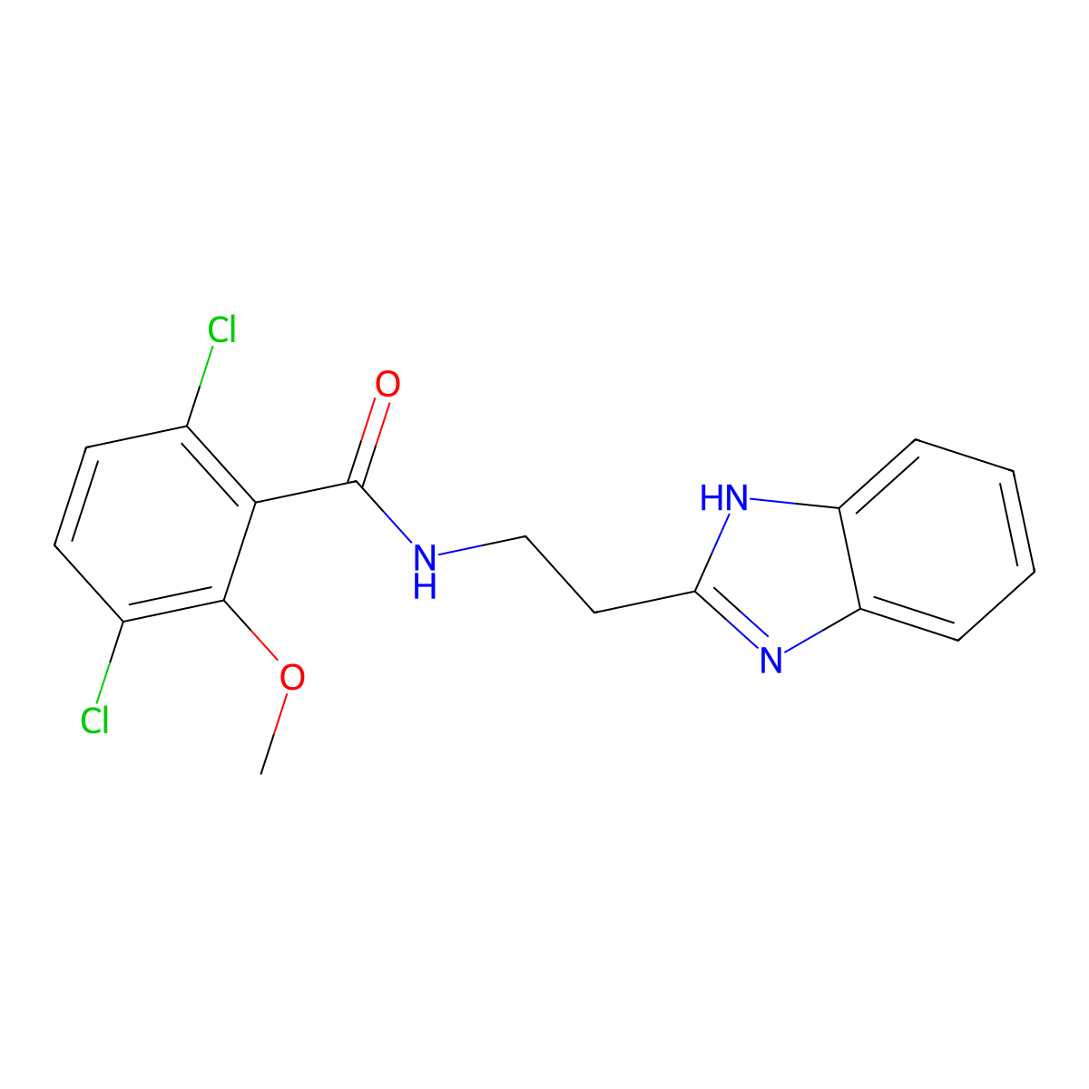 N-[2-(1H-benzimidazol-2-yl)ethyl]-3,6-dichloro-2-methoxybenzamide molecular structure, CAS 301680-38-6