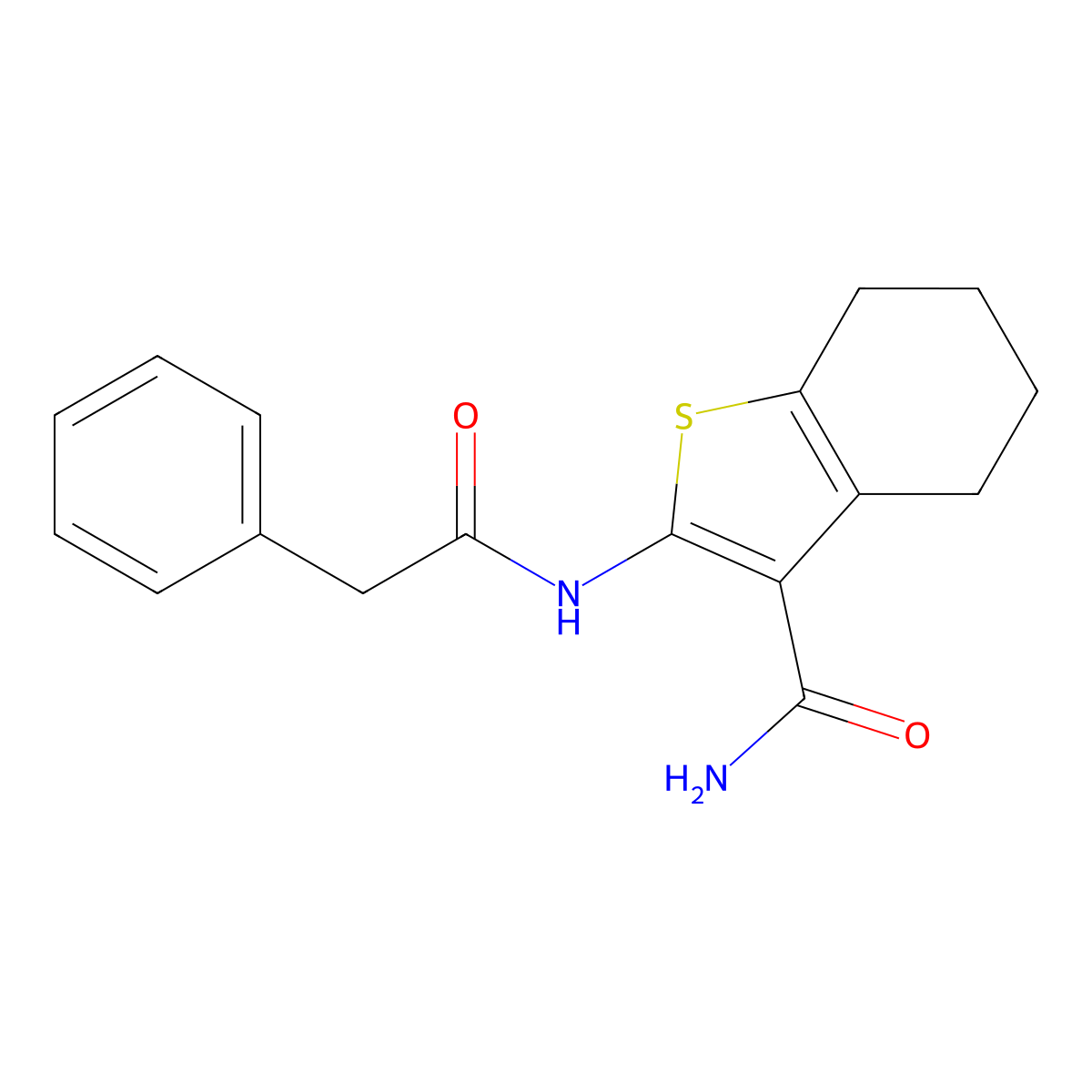 2-(2-Phenylacetamido)-4,5,6,7-tetrahydro-1-benzothiophene-3-carboxamide molecular structure, CAS 301680-57-9