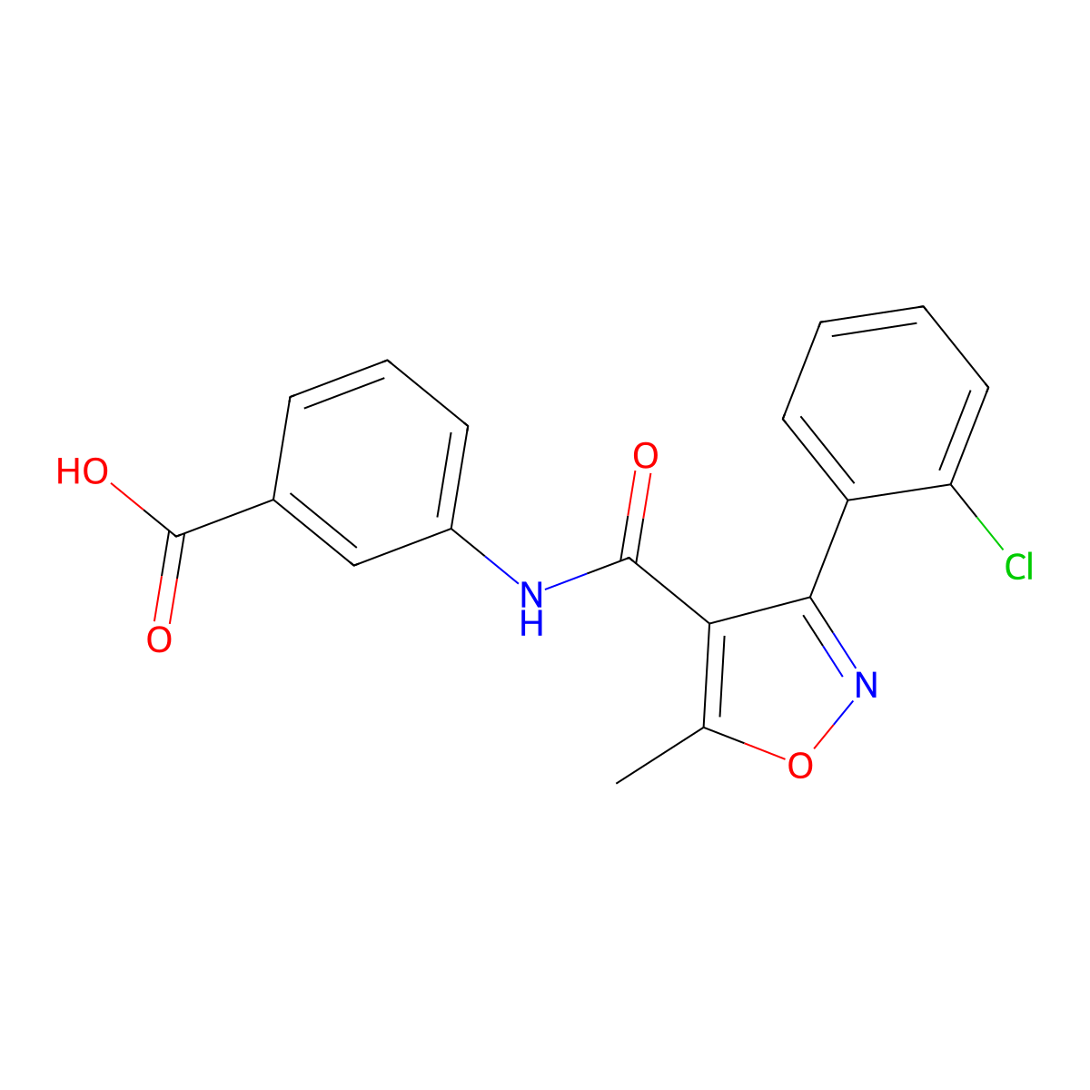 3-{[3-(2-Chlorophenyl)-5-methylisoxazol-4-yl]carbonylamino}benzoic acid molecular structure, CAS 301680-59-1