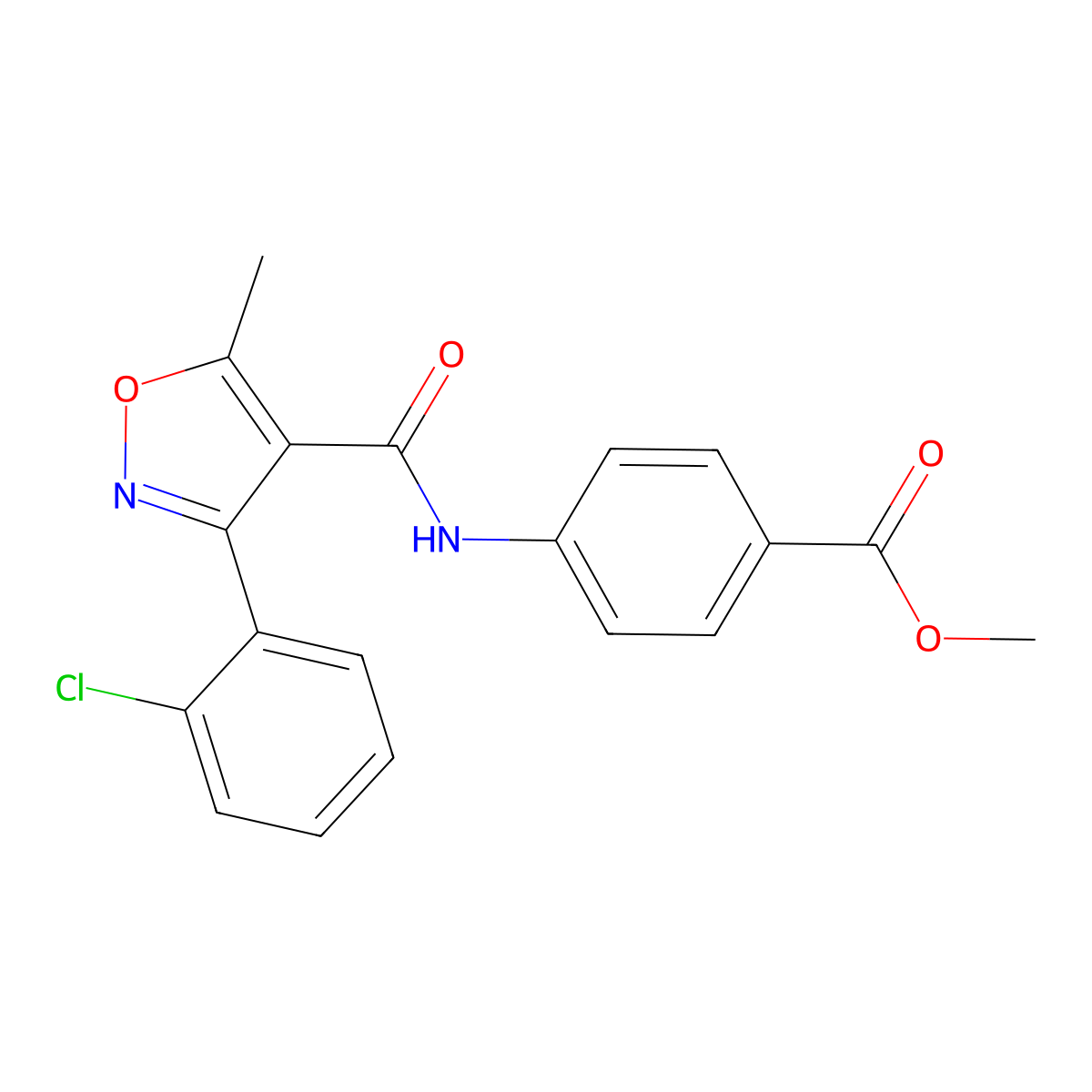 Methyl 4-(3-(2-chlorophenyl)-5-methylisoxazole-4-carboxamido)benzoate molecular structure, CAS 301680-61-5