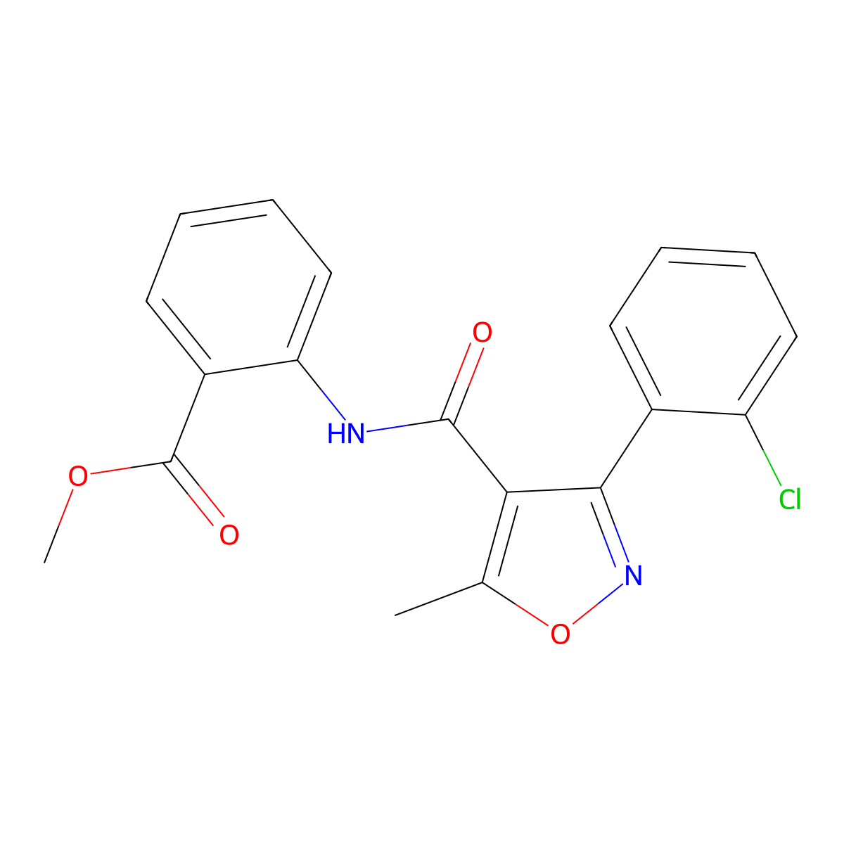 Methyl 2-((3-(2-chlorophenyl)-5-methylisoxazol-4-YL)carbonylamino)benzoate molecular structure, CAS 301680-63-7
