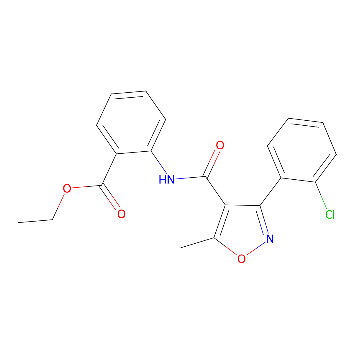 Ethyl 2-{[3-(2-chlorophenyl)-5-methylisoxazol-4-yl]carbonylamino}benzoate molecular structure, CAS 301680-65-9