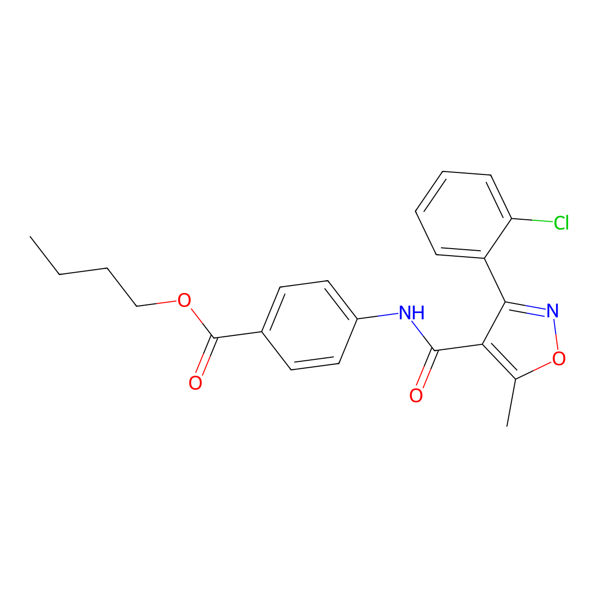 Butyl 4-{[3-(2-chlorophenyl)-5-methylisoxazol-4-yl]carbonylamino}benzoate molecular structure, CAS 301680-66-0