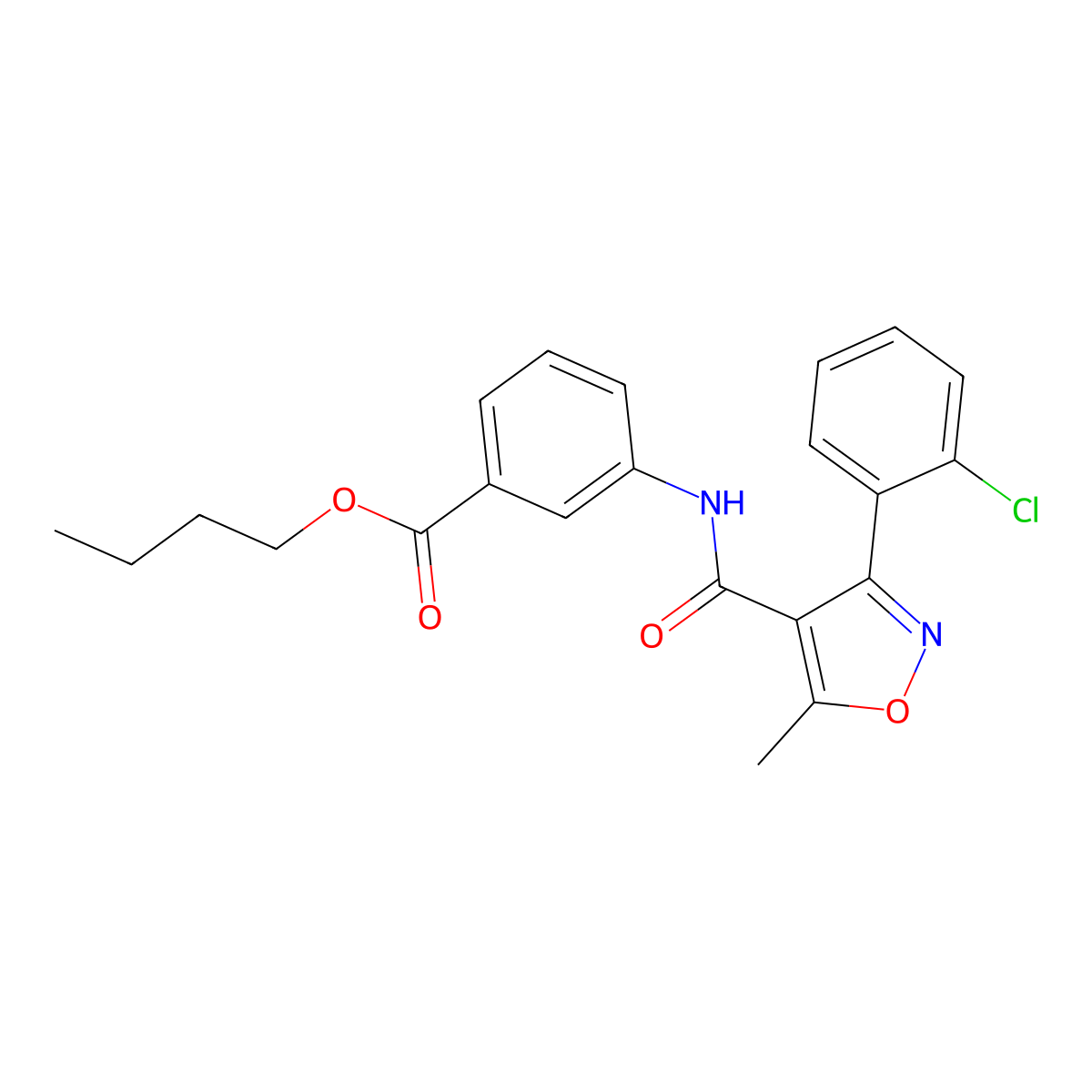 Butyl 3-{[3-(2-chlorophenyl)-5-methylisoxazol-4-yl]carbonylamino}benzoate molecular structure, CAS 301680-67-1