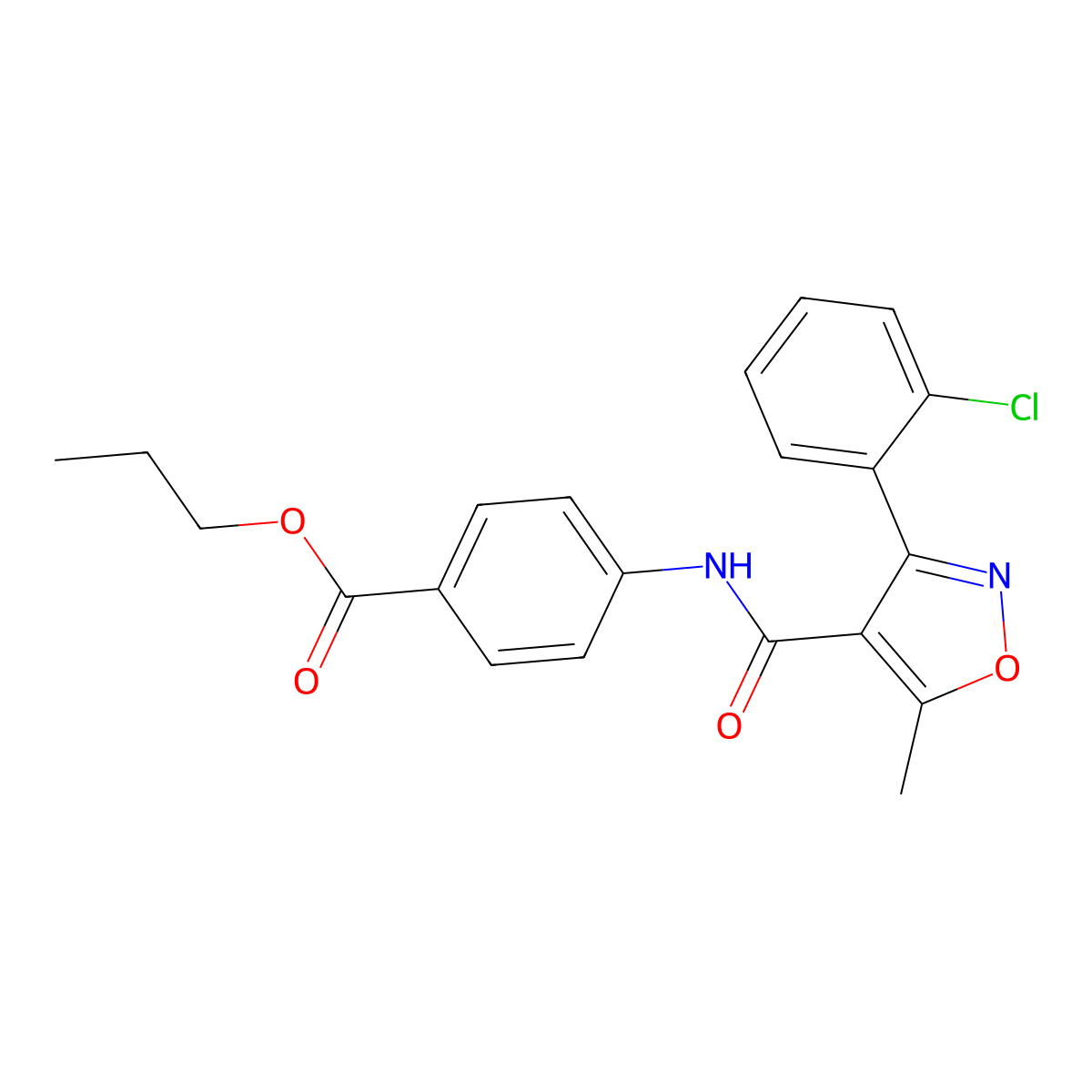 Propyl 4-(3-(2-chlorophenyl)-5-methylisoxazole-4-carboxamido)benzoate molecular structure, CAS 301680-68-2