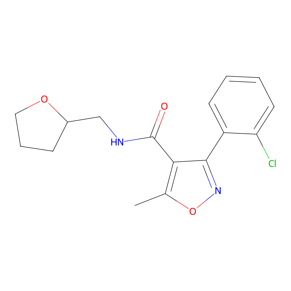 3-(2-chlorophenyl)-5-methyl-N-(oxolan-2-ylmethyl)-1,2-oxazole-4-carboxamide molecular structure, CAS 301680-71-7