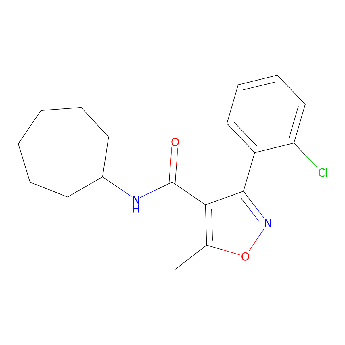 3-(2-chlorophenyl)-N-cycloheptyl-5-methyl-1,2-oxazole-4-carboxamide molecular structure, CAS 301680-72-8