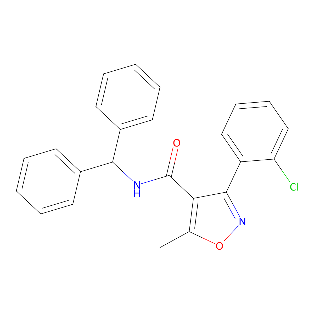 3-(2-chlorophenyl)-N-(diphenylmethyl)-5-methyl-1,2-oxazole-4-carboxamide molecular structure, CAS 301680-87-5