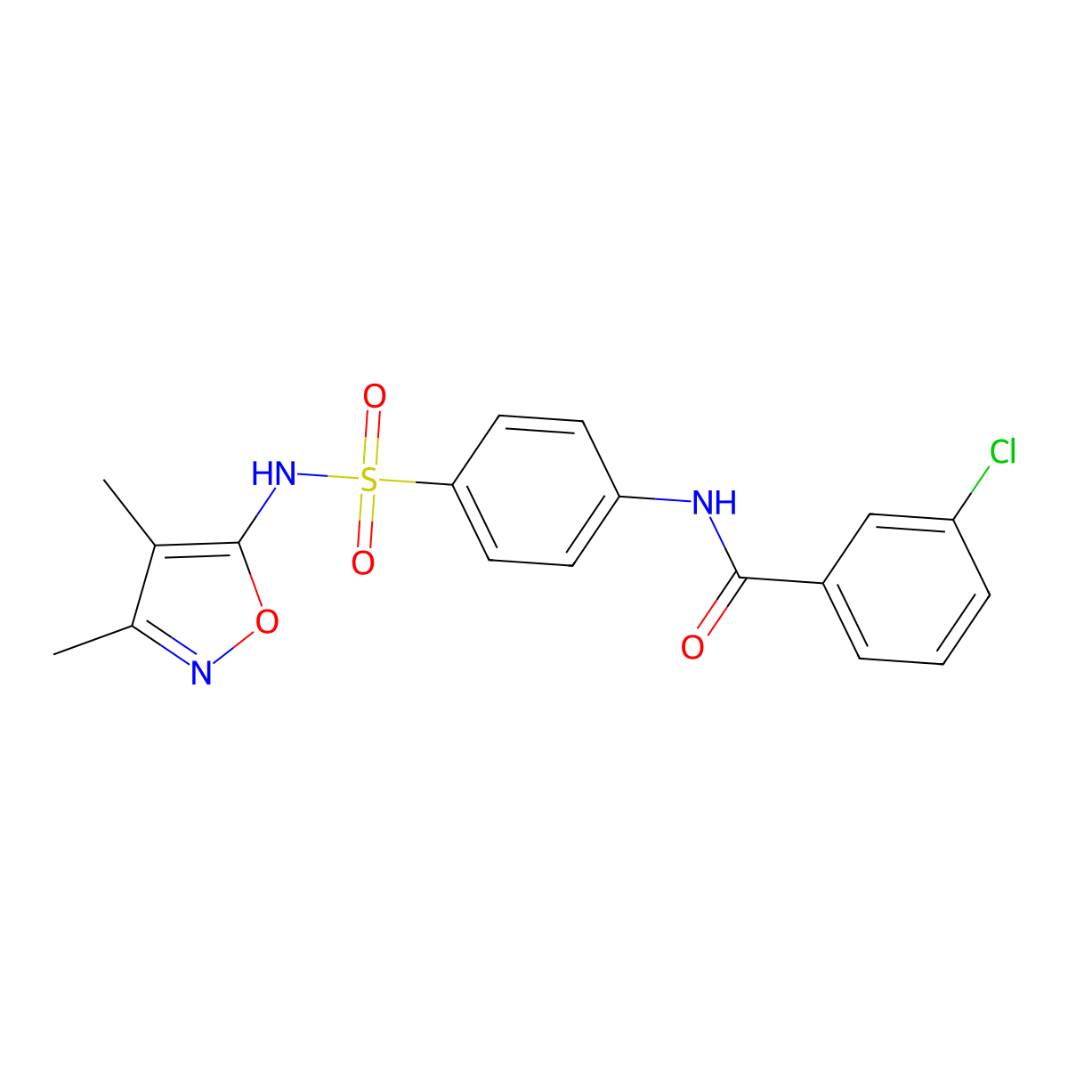 3-chloro-N-(4-{[(3,4-dimethyl-5-isoxazolyl)amino]sulfonyl}phenyl)benzamide molecular structure, CAS 301681-45-8