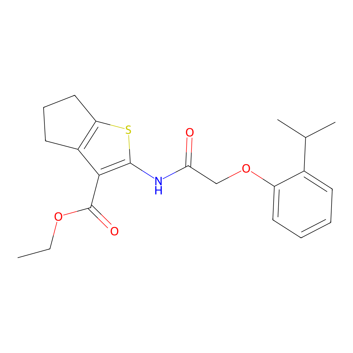 ethyl 2-{[(2-isopropylphenoxy)acetyl]amino}-5,6-dihydro-4H-cyclopenta[b]thiophene-3-carboxylate molecular structure, CAS 301681-95-8