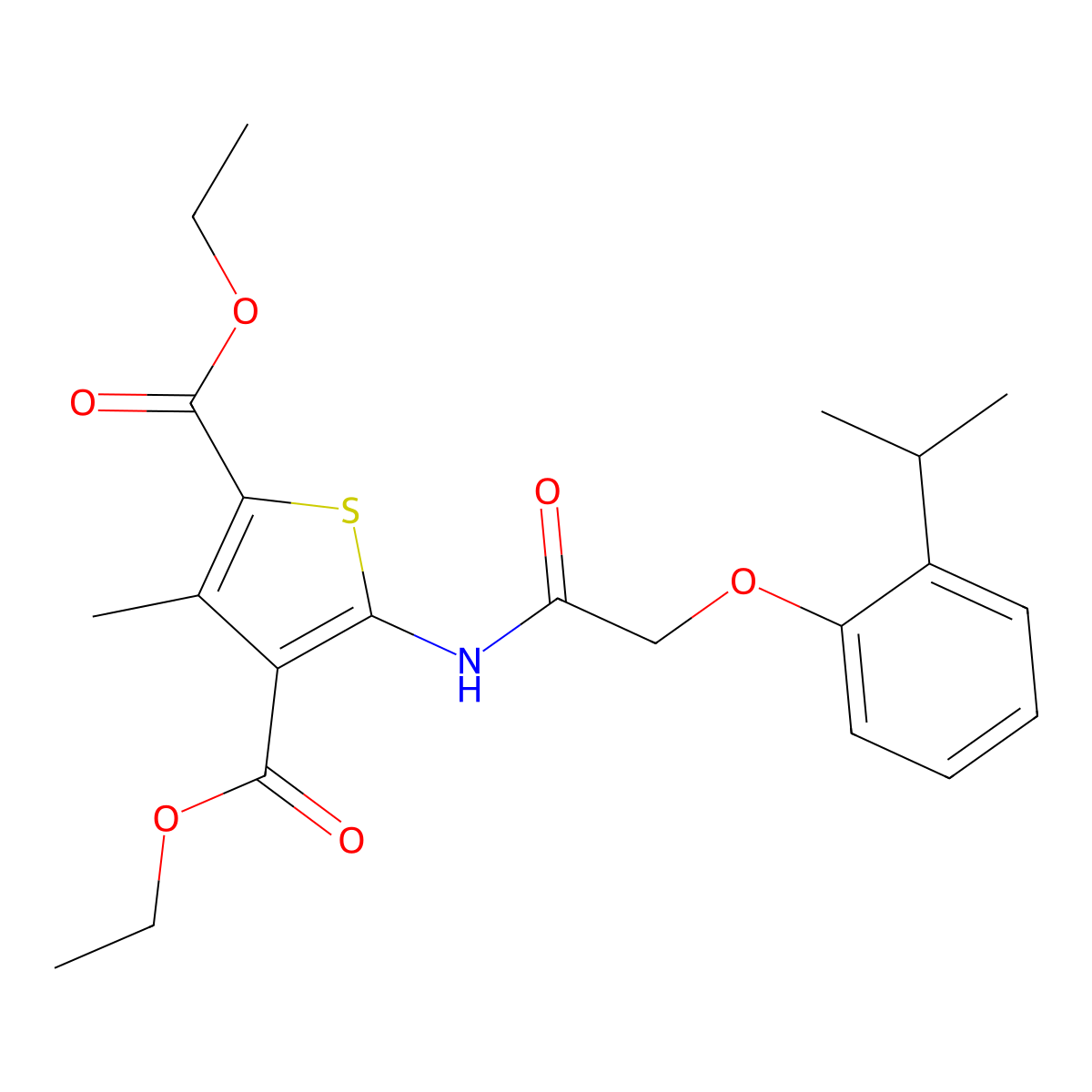 Diethyl 5-{[(2-isopropylphenoxy)acetyl]amino}-3-methyl-2,4-thiophenedicarboxylate molecular structure, CAS 301681-97-0