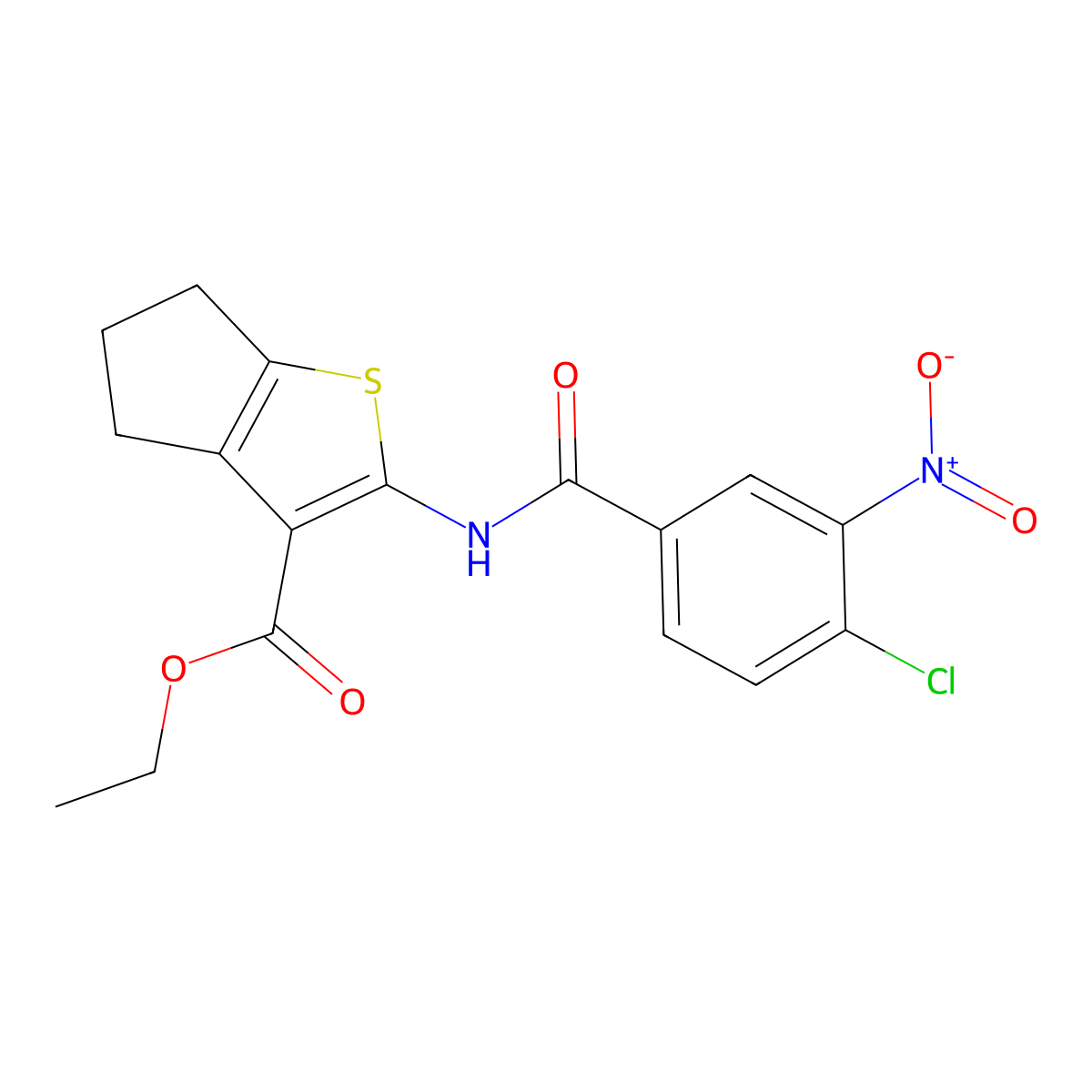 ethyl 2-({4-chloro-3-nitrobenzoyl}amino)-5,6-dihydro-4H-cyclopenta[b]thiophene-3-carboxylate molecular structure, CAS 301682-01-9