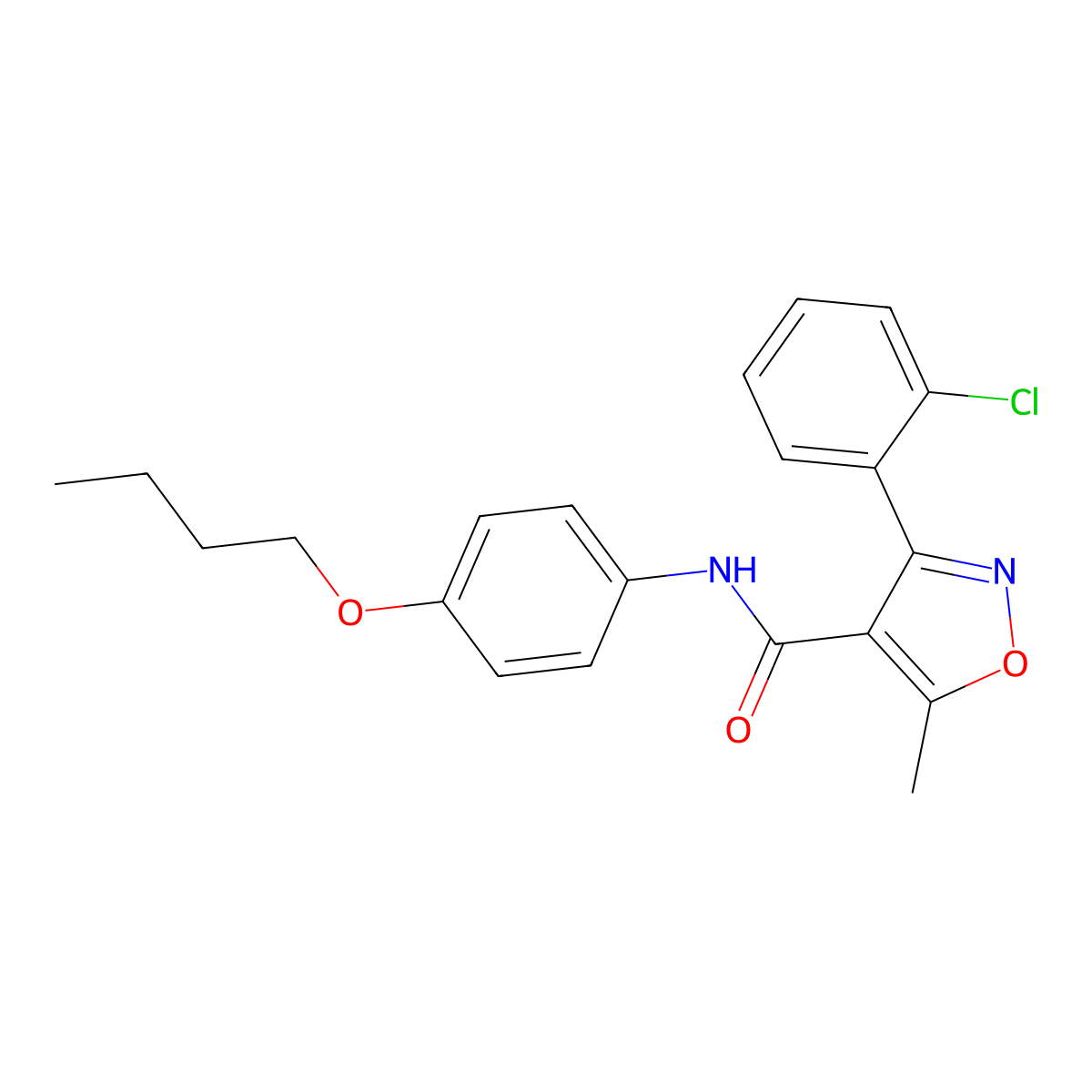 N-(4-butoxyphenyl)-3-(2-chlorophenyl)-5-methyl-1,2-oxazole-4-carboxamide molecular structure, CAS 301682-40-6