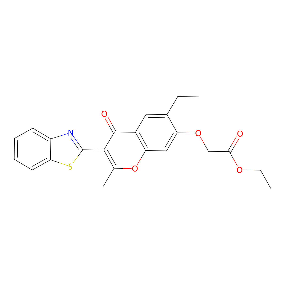 Ethyl 2-(3-benzothiazol-2-yl-6-ethyl-2-methyl-4-oxochromen-7-yloxy)acetate molecular structure, CAS 301682-49-5