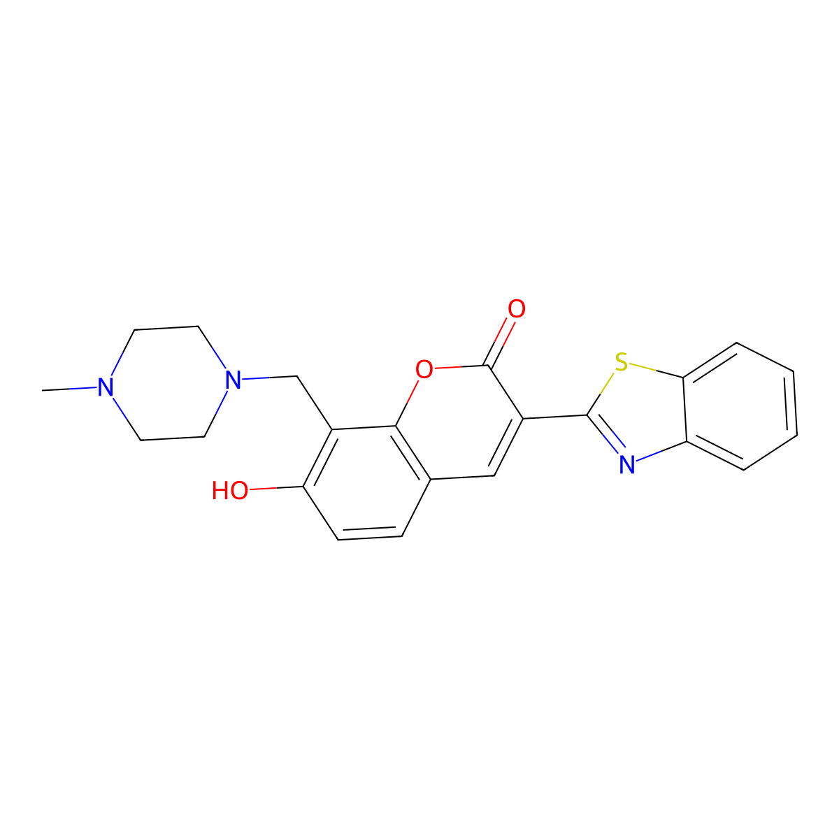 3-Benzothiazol-2-yl-7-hydroxy-8-(4-methyl-piperazin-1-ylmethyl)-chromen-2-one molecular structure, CAS 301682-51-9