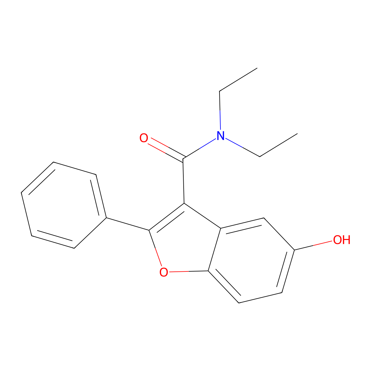 N,N-diethyl-5-hydroxy-2-phenyl-1-benzofuran-3-carboxamide molecular structure, CAS 301682-53-1