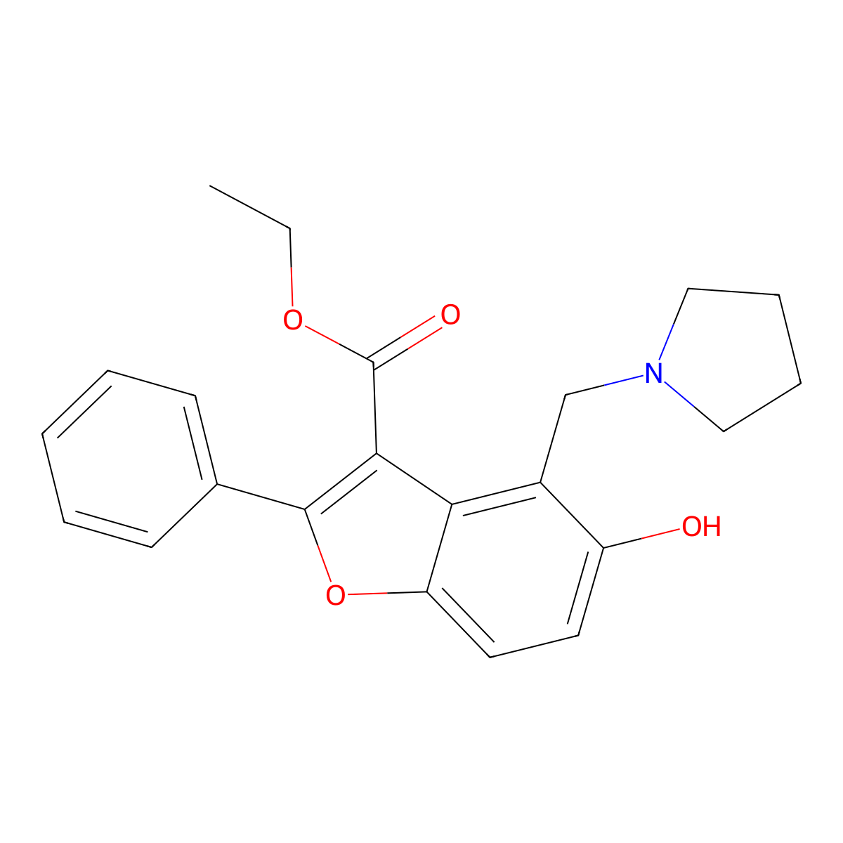 Ethyl 5-hydroxy-2-phenyl-4-(pyrrolidin-1-ylmethyl)-1-benzofuran-3-carboxylate molecular structure, CAS 301682-59-7