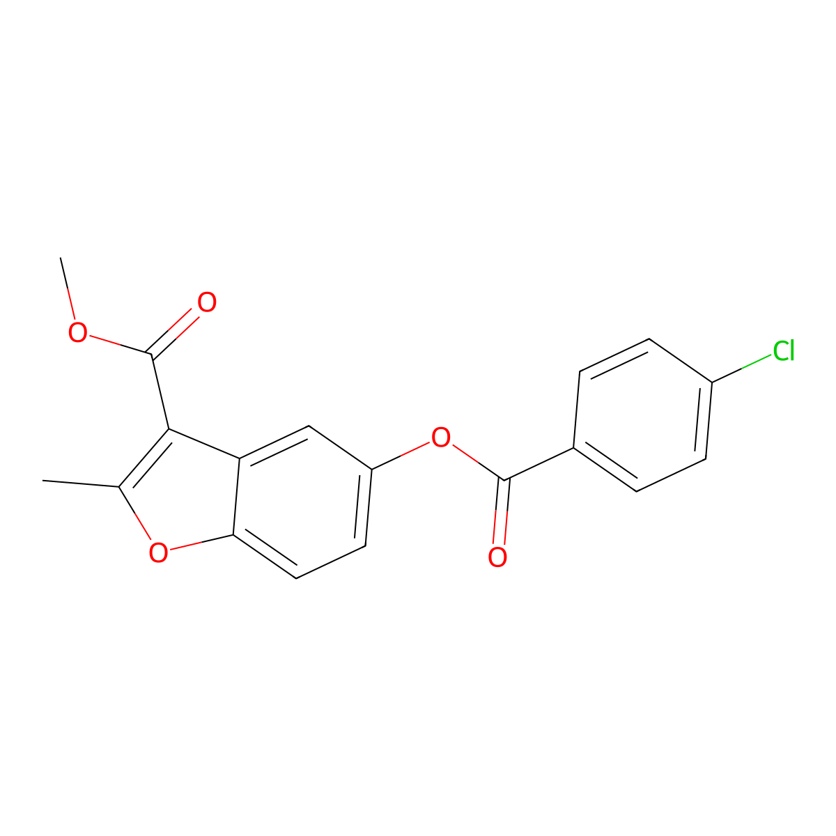 Methyl 5-(4-chlorobenzoyloxy)-2-methyl-1-benzofuran-3-carboxylate molecular structure, CAS 301682-64-4