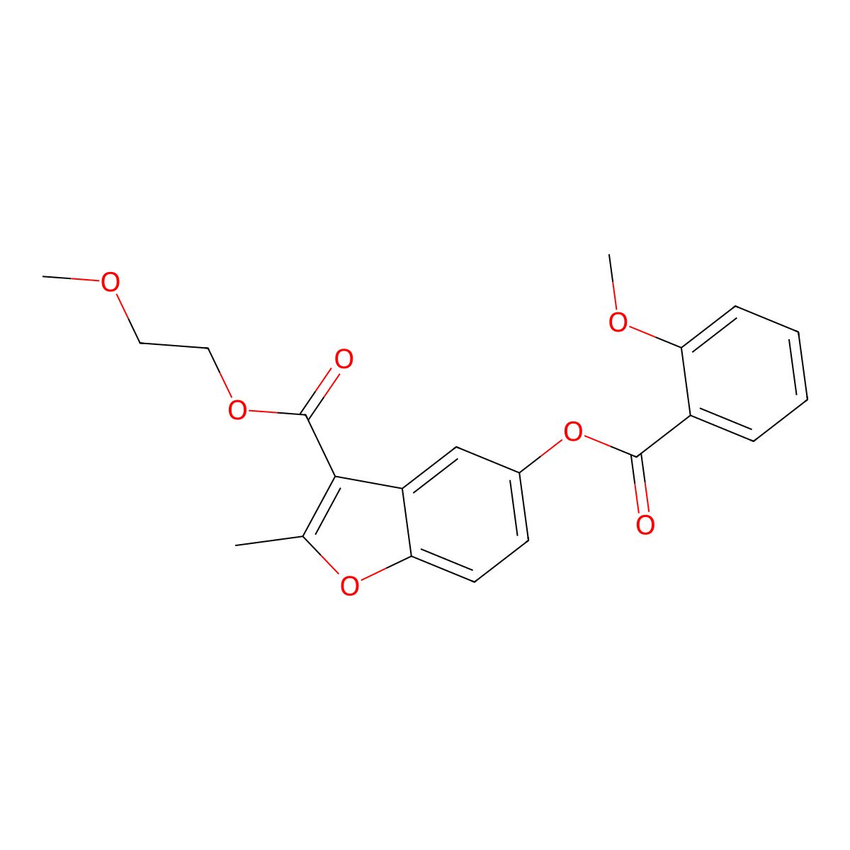 2-Methoxyethyl 5-((2-methoxybenzoyl)oxy)-2-methylbenzofuran-3-carboxylate molecular structure, CAS 301682-65-5