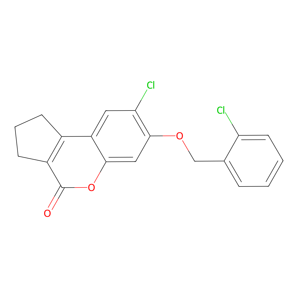 8-chloro-7-[(2-chlorobenzyl)oxy]-2,3-dihydrocyclopenta[c]chromen-4(1H)-one molecular structure, CAS 301683-09-0
