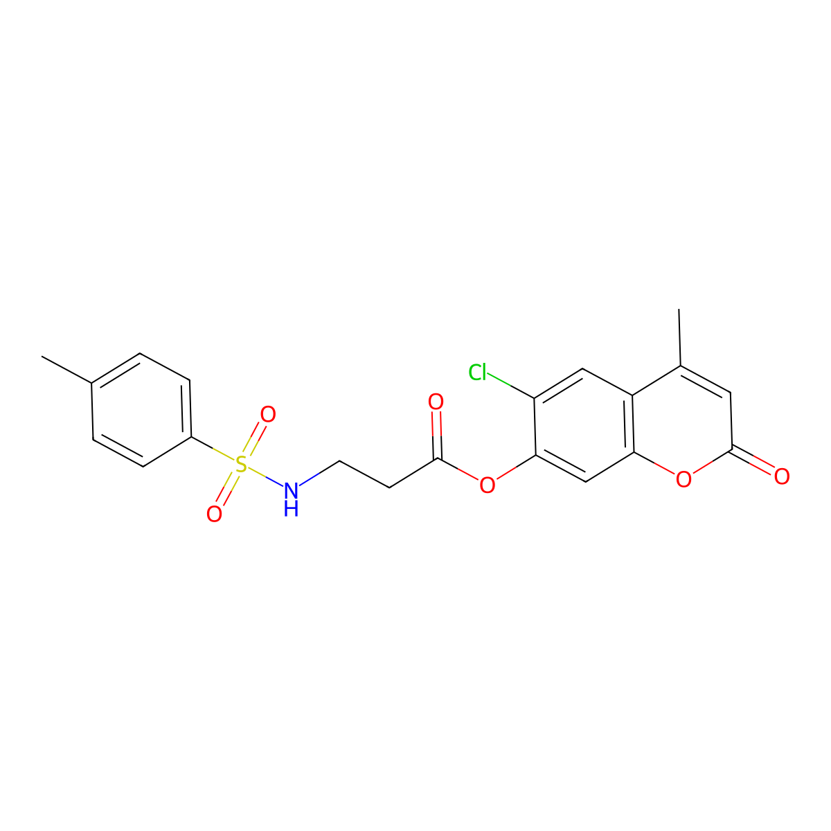 6-chloro-4-methyl-2-oxo-2H-chromen-7-yl N-[(4-methylphenyl)sulfonyl]-beta-alaninate molecular structure, CAS 301683-14-7