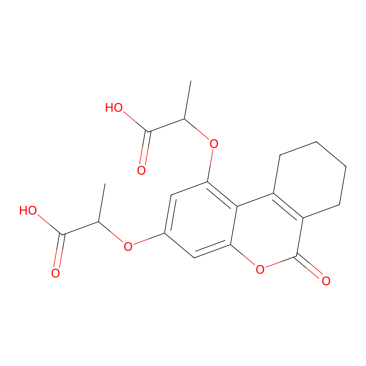 2-{[1-(1-carboxyethoxy)-6-oxo-7,8,9,10-tetrahydro-6H-benzo[c]chromen-3-yl]oxy}propanoic acid molecular structure, CAS 301683-18-1