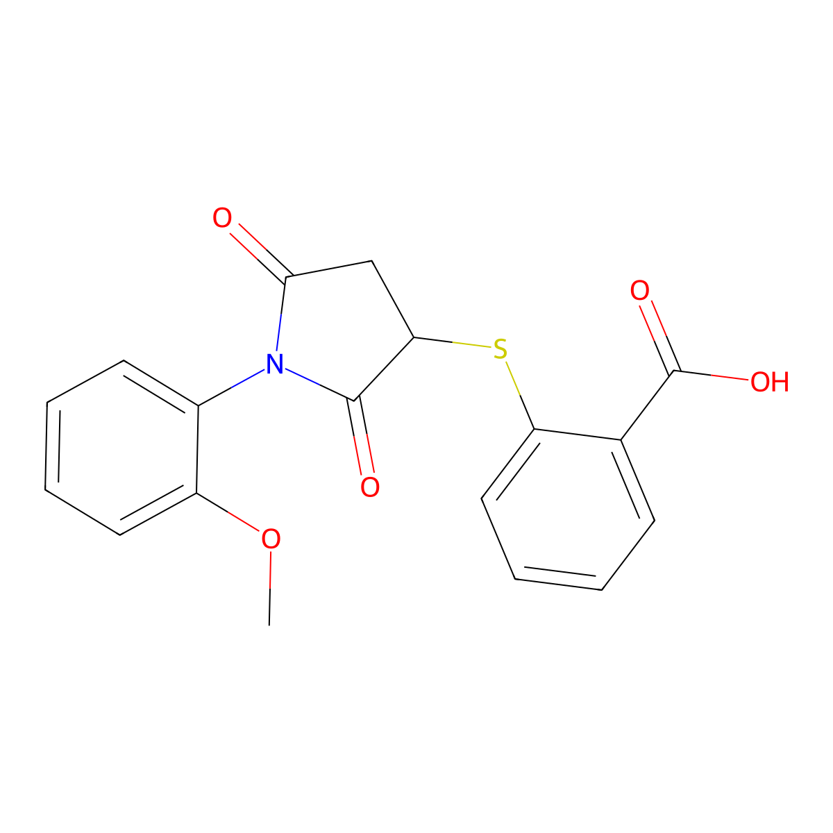 2-{[1-(2-Methoxyphenyl)-2,5-dioxopyrrolidin-3-yl]sulfanyl}benzoic acid molecular structure, CAS 301683-27-2